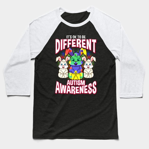 It's OK To Be Different Autism Awareness Bunnies Baseball T-Shirt by theperfectpresents